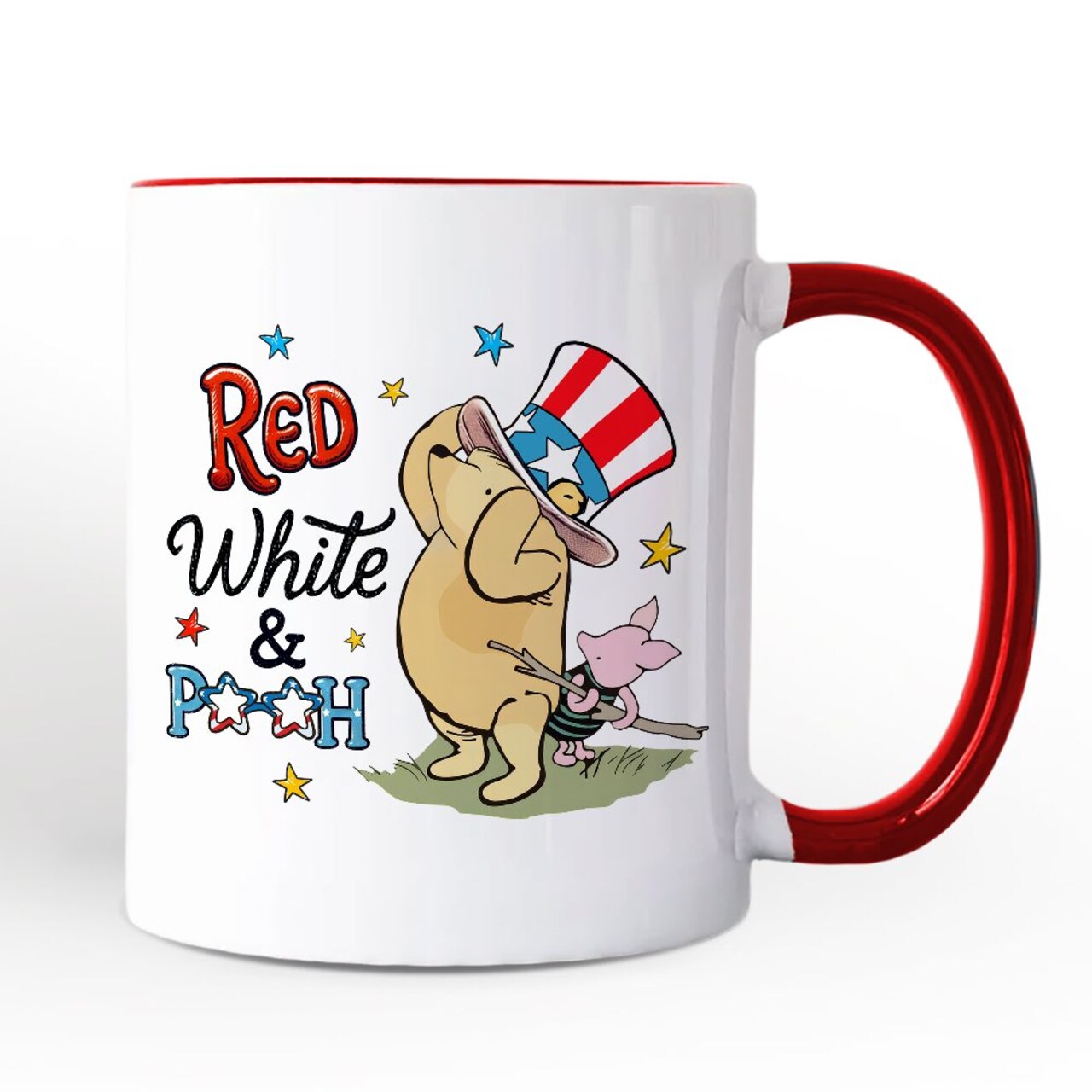 Red White & Proud Mug, Patriotic 4th of July Celebration Pooh Bear Gift